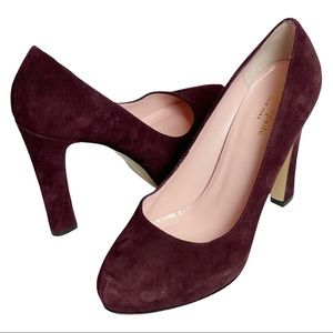 Kate Spade Plum High Heel Suede Leather Platform Slip On Pumps